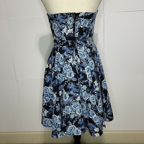 H&M Divided Size 8 Dress Strapless Skater Dress Blue Floral Lined - Picture 7 of 8